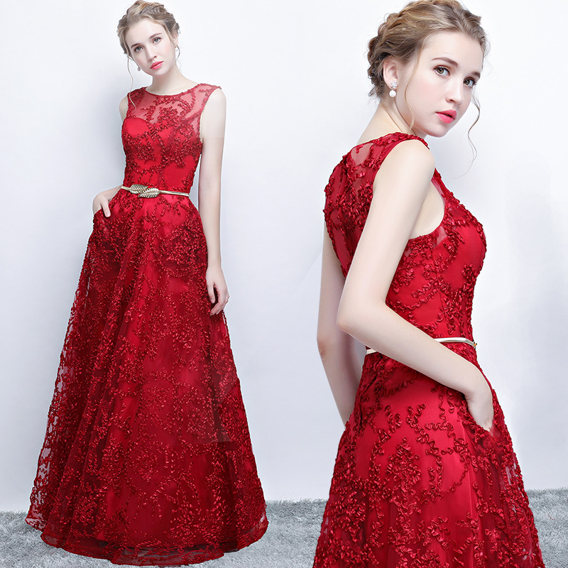 Banquet Evening Dress Burgundy Gown
