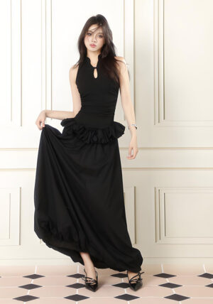 black puffy long dress