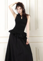 black puffy long dress