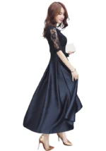 Elegant Black Lace & Satin Evening Gown