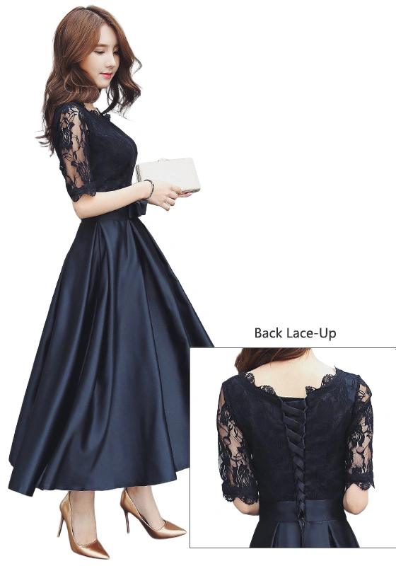 Elegant Black Lace & Satin Evening Gown