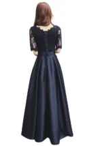 Elegant Black Lace & Satin Evening Gown
