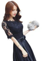 Elegant Black Lace & Satin Evening Gown
