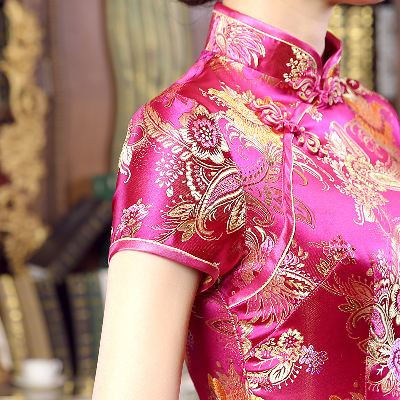 long cheongsam brocade satin banquet qipao