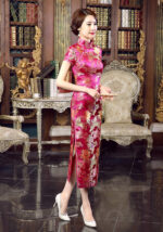 long cheongsam brocade satin banquet qipao