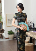 long cheongsam brocade satin banquet qipao