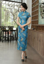 long cheongsam brocade satin banquet qipao