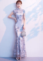 Silver gray cheongsam dress