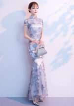 Silver gray cheongsam dress