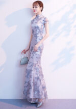 Silver gray cheongsam dress