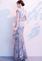 Silver gray cheongsam dress