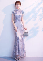 Silver gray cheongsam dress