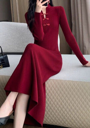 Autumn and Winter New Knitted Cheongsam Fishtail Dress