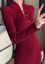 Neu Gestricktes Cheongsam Fischschwanz Kleid Herbst und Winter