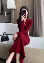 Neu Gestricktes Cheongsam Fischschwanz Kleid Herbst und Winter