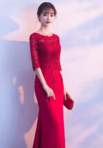 Elegant Party Lace Half-Sleeve Mermaid Evening Gown