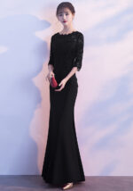 Elegant Party Lace Half-Sleeve Mermaid Evening Gown