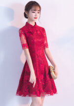 Elegant Red Lace Cheongsam Dress