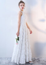 Elegant White Feather Halter Neck Maxi Evening Gown