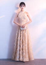 Elegant White Feather Halter Neck Maxi Evening Gown