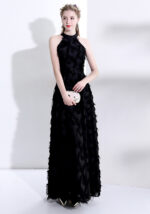 Elegant White Feather Halter Neck Maxi Evening Gown